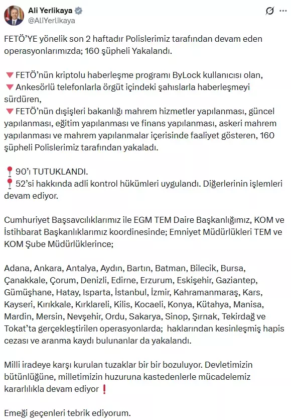 FETÖ'ye ağır darbe! ByLock kullanan 160 kişi yakalandı