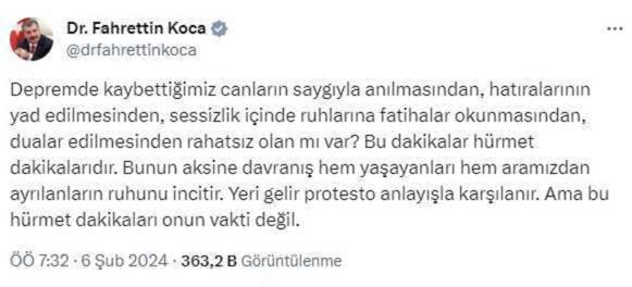 Hatay'da protesto edilen Koca: Kaybettiğimiz canların ruhlarına Fatiha'lar okunmasından rahatsız olan mı var?