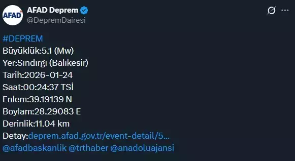 Balıkesir'de 5.1 büyüklüğünde deprem
