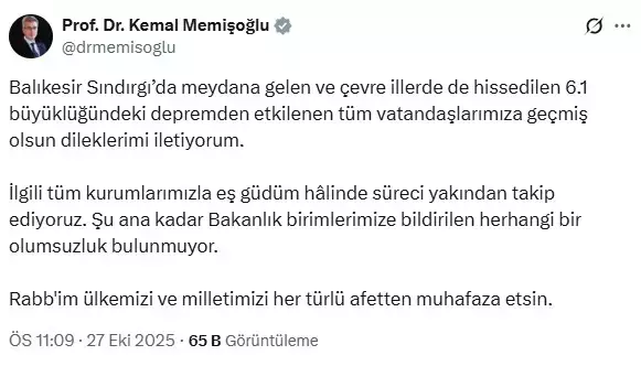 Balıkesir Sındırgı'da 6.1 büyüklüğünde deprem