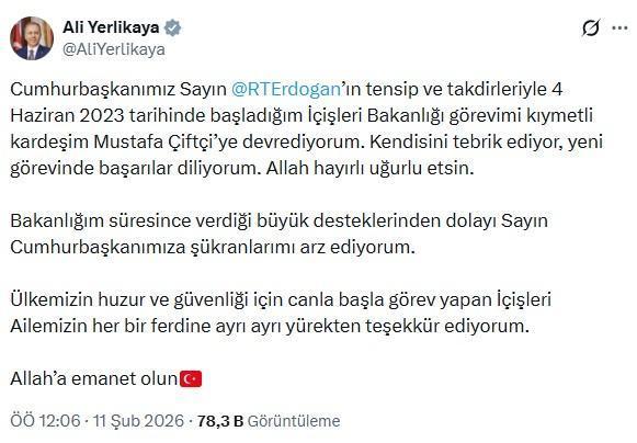 Erzurum Valisi Mustafa Çiftçi, İçişleri Bakanı olarak atandı