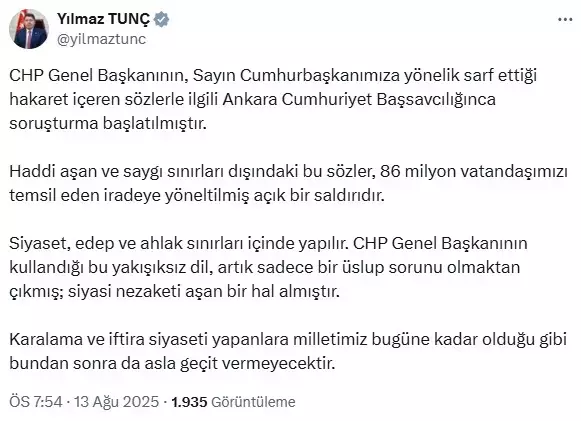 Erdoğan'a yönelik sözler dolayısıyla soruşturma başlatıldı.