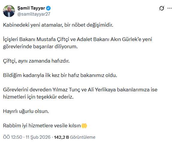 AK Partili Tayyar: İlk kez bir hafız bakanımız oldu