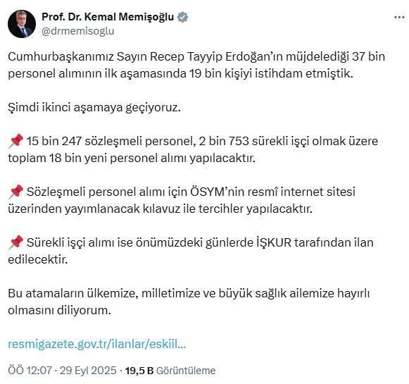 Bakan Memişoğlu'ndan atama bekleyenlere müjde! 18 bin yeni personel alınacak