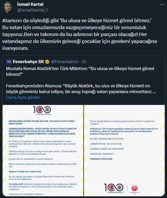 Atatürk'ün sözüne yer verdi! İsmail Kartal'dan maç önüne damga vuran hareket