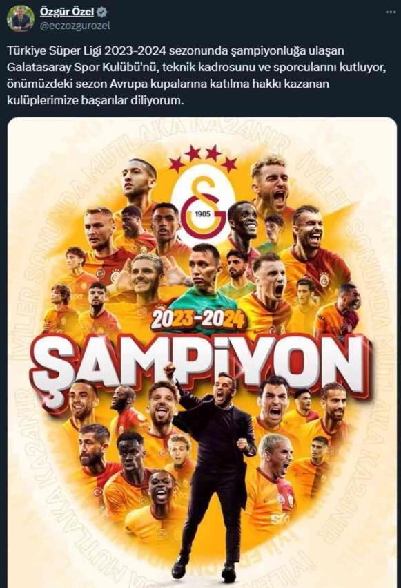 Cumhurbaşkanı Erdoğan, Süper Lig Şampiyonu Galatasaray'ı tebrik etti