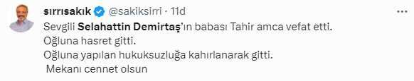 Selahattin Demirtaş'ın babası Tahir Demirtaş hayatını kaybetti