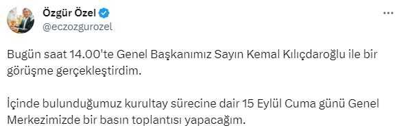 Kemal Kılıçdaroğlu ile görüşen Özgür Özel: Kurultay sürecine dair cuma günü basın toplantısı yapacağım