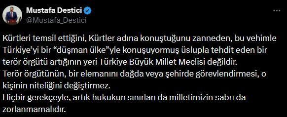 Destici'den Bakırhan'a sert tepki: Terör örgütü artığının yeri TBMM değildir.