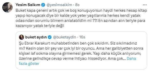 Yeşim Salkım'dan Ebrar Karakurt'u eleştiren Buket Aydın'a ağır sözler: Yatak değil alın teri