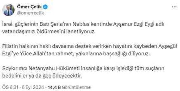 Cumhurbaşkanı Erdoğan'dan Türk aktivistin Batı Şeria'da öldürülmesine tepki