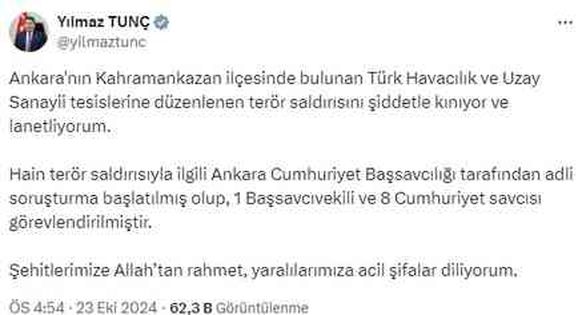 İçişleri Bakanı Yerlikaya: TUSAŞ'a yapılan terör saldırısında maalesef 3 şehidimiz, 14 yaralımız var