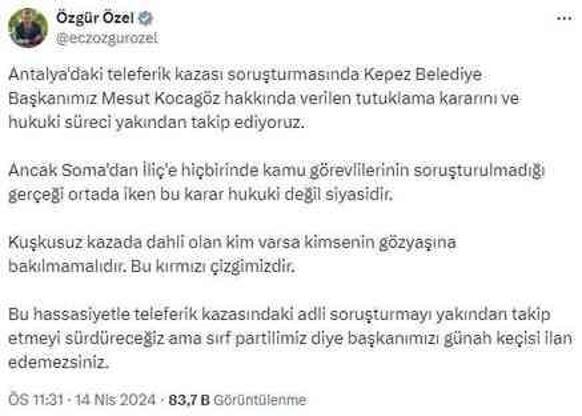 CHP lideri Özel'den Mesut Kocagöz'ün tutuklanmasıyla ilgili ilk açıklama: Sırf partilimiz diye başkanımızı günah keçisi ilan edemezsiniz