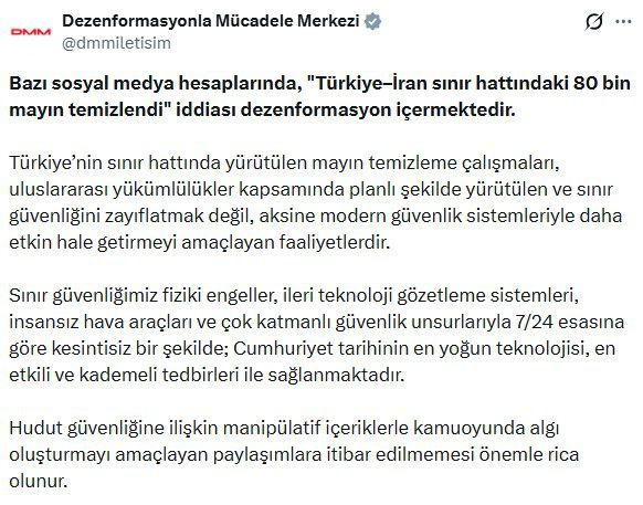 Türkiye-İran sınırıyla ilgili 'mayın' iddiasına net yalanlama