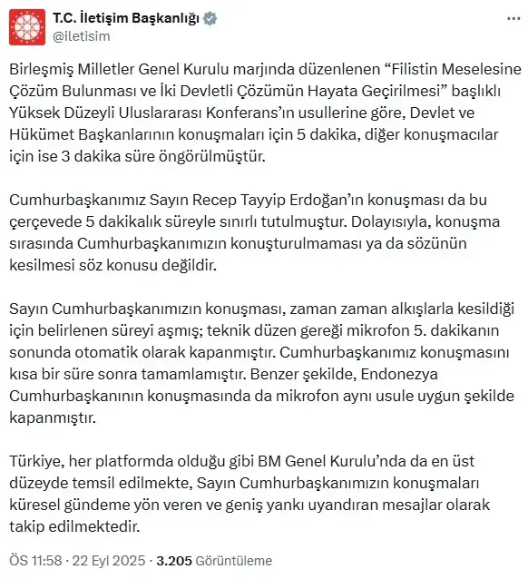 Erdoğan'ın BM konferansında mikrofonu mu kapandı? İletişim Başkanlığı'ndan jet açıklama