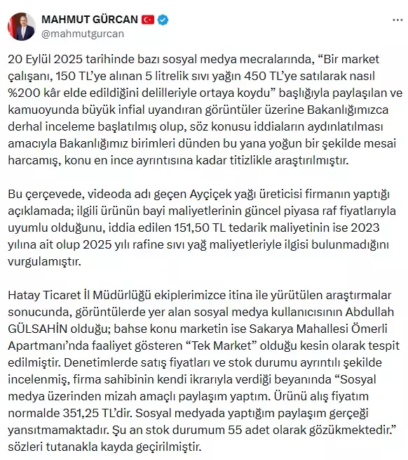 150 liralık yağı 450 liraya satan market sahibine 17 milyon lira ceza