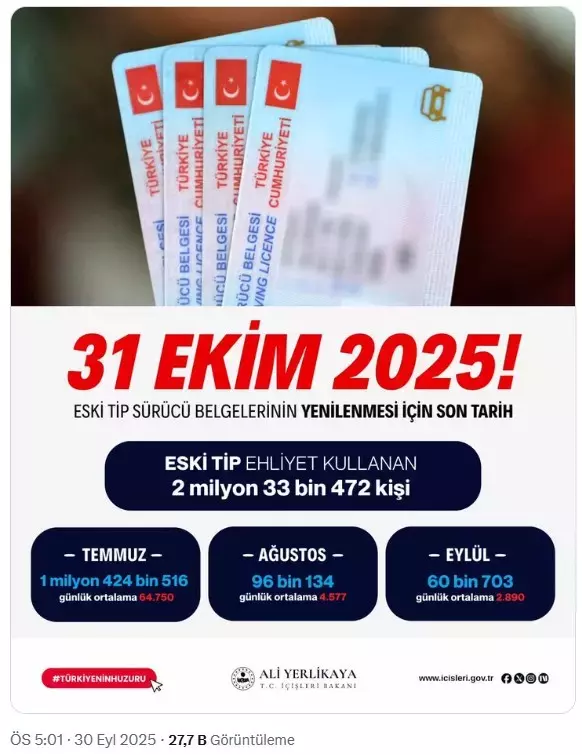 Sürücü belgesi yenileme işlemi için randevu