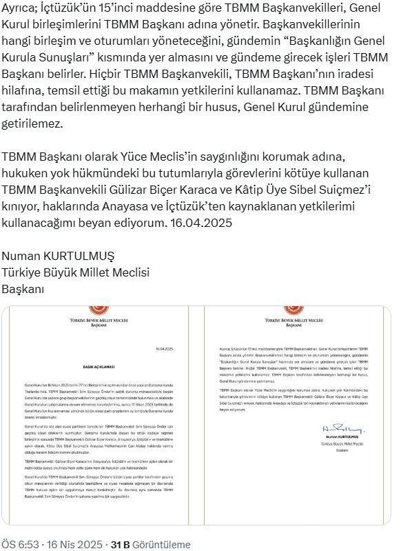 TBMM Başkanı Kurtulmuş'tan 'Karaca' açıklaması: İç tüzük'ten kaynaklanan yetkilerimi kullanacağım