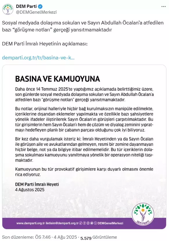 'Öcalan'dan Erkan Baş'a Parti kur' mesajı iddiasına İmralı heyetinden yalanlama