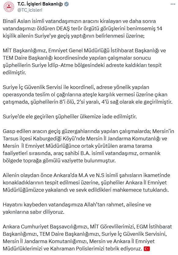 Servis şoförünü öldürüp gömmüşler! MİT'ten DEAŞ bağlantılı aileye Suriye'de operasyon