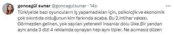 Oyuncu Goncagül Sunar, 10 gün içinde 2 meslektaşının ölmesine veryansın etti: İşsiz kalıyorlar