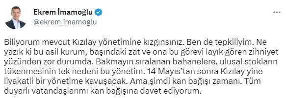 Kılıçdaroğlu ve İmamoğlu'ndan Kızılay'a kan bağışı çağrısı: Biliyorum kızgınsınız ama şimdi bağış zamanı