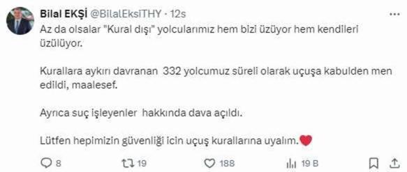 Türk Hava Yolları kurallara aykırı davranan 332 yolcuyu kara listeye aldı