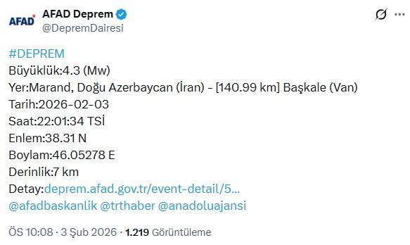 İran'da 4.3 büyüklüğünde deprem
