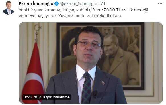 İmamoğlu'ndan yeni evleneceklere müjde: 7 bin TL destek vereceğiz