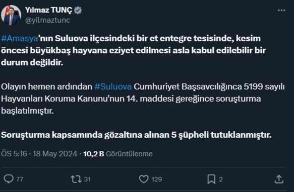 Amasya'da büyükbaş hayvana balta ve bıçakla eziyet eden 5 kişi tutuklandı