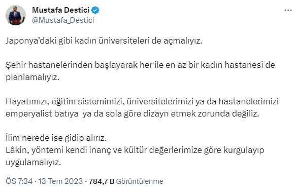 Destici'den Milli Eğitim Bakanı Yusuf Tekin'e destek: Tereddütsüz destekliyorun, kadın üniversiteleri ve hastanesi de açmalıyız
