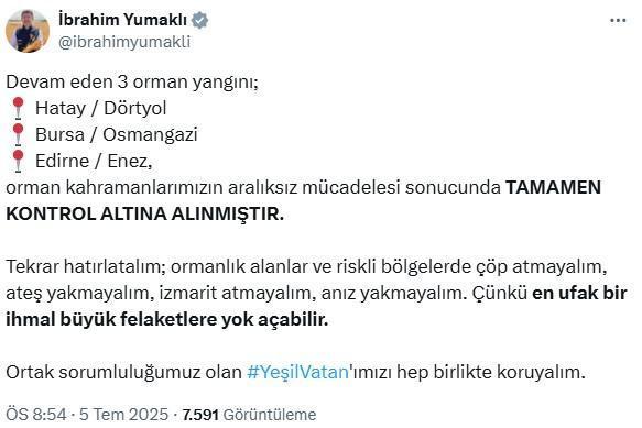 3 şehrimizde orman yangınları tamamen kontrol altına alındı
