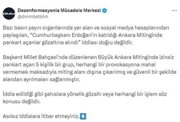 Ankara mitinginde pankart açanlar gözaltına mı alındı? Cumhurbaşkanlığı'ndan açıklama var