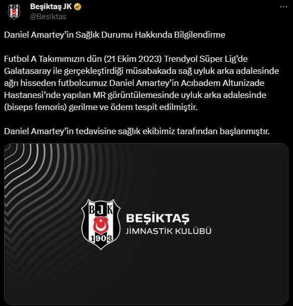 Beşiktaş, Daniel Amartey'in sakatlığını duyurdu
