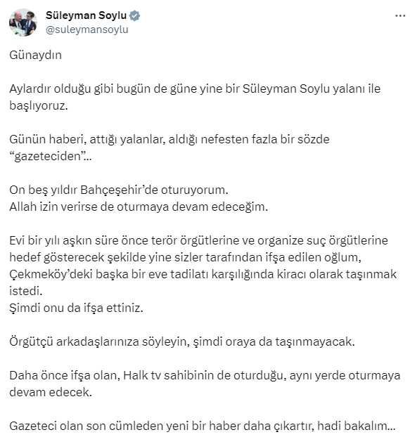 Süleyman Soylu, 3 milyon dolara ev satın aldığı iddialarına ateş püskürdü