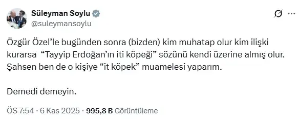 Soylu, Özel'in sözleri üzerinden AK Partililere rest çekti: Demedi demeyin