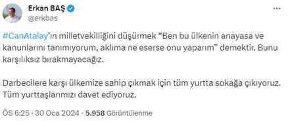 Can Atalay'ın vekilliğinin düşürülmesine siyasilerden peş peşe tepki geldi