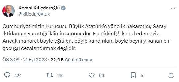 Kılıçdaroğlu, Atatürk'e hakaret eden lise öğrencisinin tutuklanmasına karşı çıktı