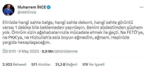 Ali Yeşildağ 'Cinsel içerikli videosunu yayınlacağım' dedi, İnce'den yanıt gecikmedi
