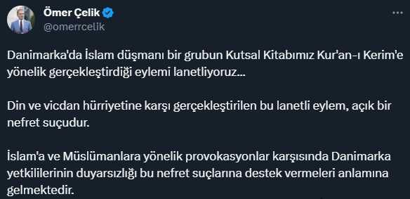 AK Parti'den Danimarka'da Kur'an-ı Kerim'e yönelik eyleme tepki
