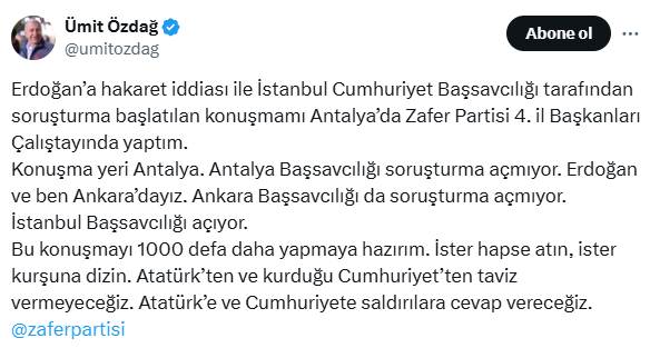 Soruşturma başlatılan Özdağ'dan ilk açıklama: İster hapse atın, ister kurşuna dizin