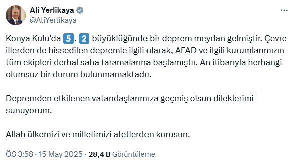 Konya'da 5.2 büyüklüğünde deprem