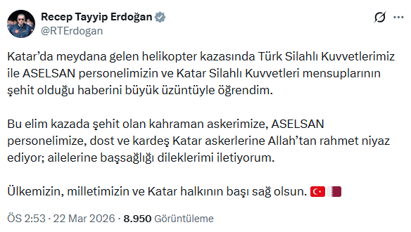 Katar'da helikopter düştü! 1 askerimiz ve 2 ASELSAN teknisyeni şehit oldu