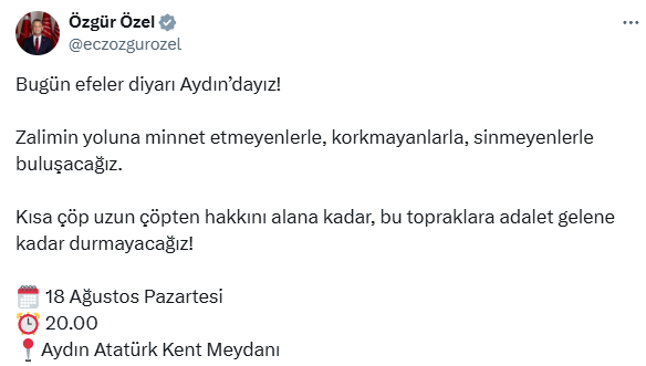 Aydın mitingi için çağrı yapan CHP lideri, önemli mesajlar verdi.