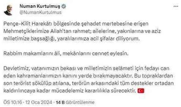 5 askerimizin şehit olması sonrası siyasilerden art arda başsağlığı mesajı