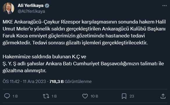 Hakem Halil Umut Meler'e saldırıda bulunan 2 kişinin gözaltına alındı