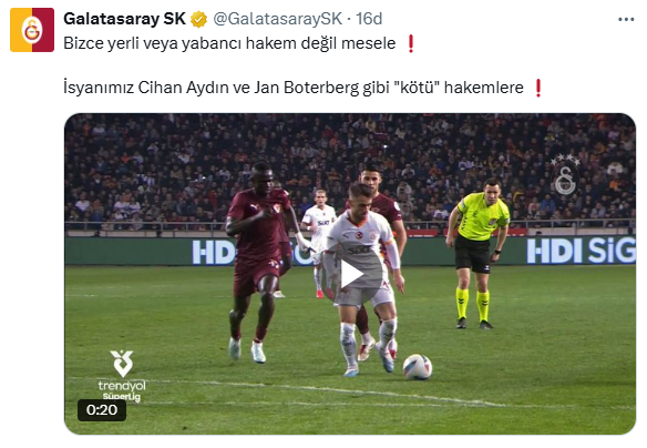 Galatasaray'dan Hatayspor maçının hakemleri için olay açıklama