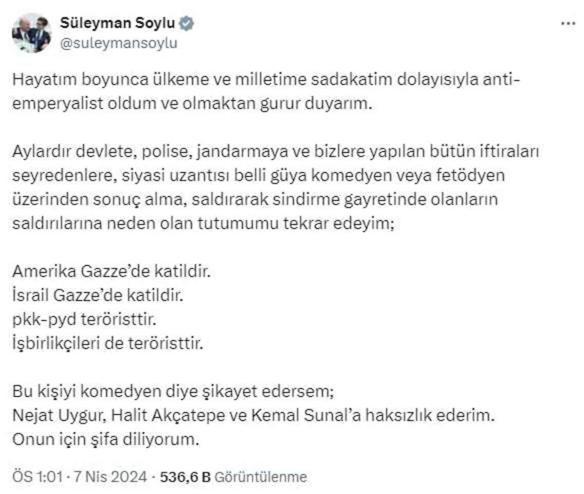 Soylu'dan komedyen Özgür Turhan'ın kendisiyle ilgili 'uyuşturucu' sözlerine tepki gösterdi