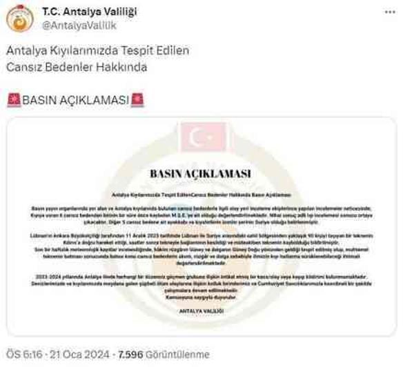 Antalya sahillerinde peş peşe ceset bulunmasıyla ilgili valilikten açıklama geldi