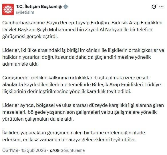 Erdoğan, BAE Devlet Başkanı Nahyan ile görüştü